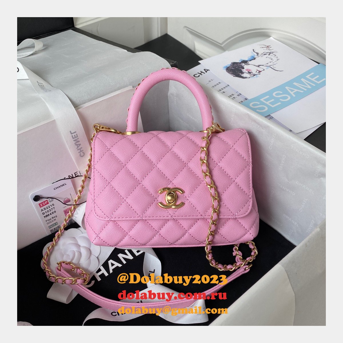 Replica Handle Matelasse 2Way AS2215 Shoulder Bag CAVIAR 19CM