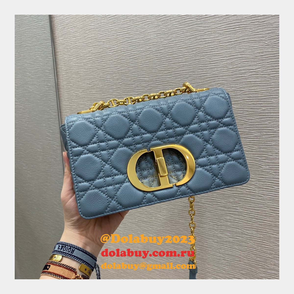 High Quality Dior Caro 20cm replica blue bags