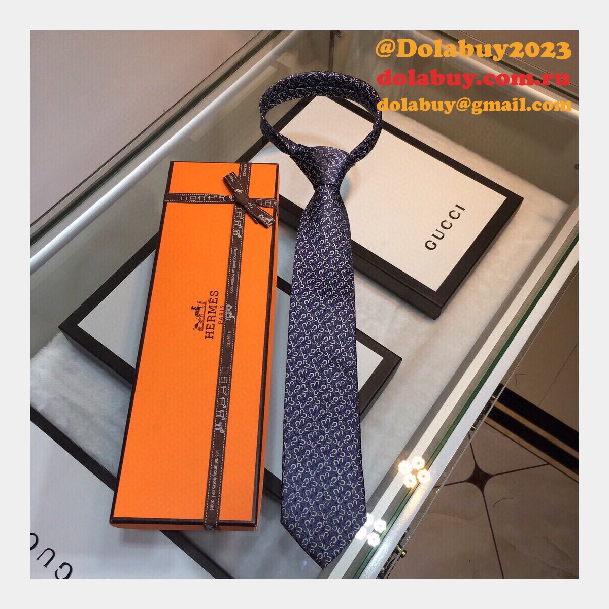 Hermes Replica Mens Silk Tie Geometric Pattern