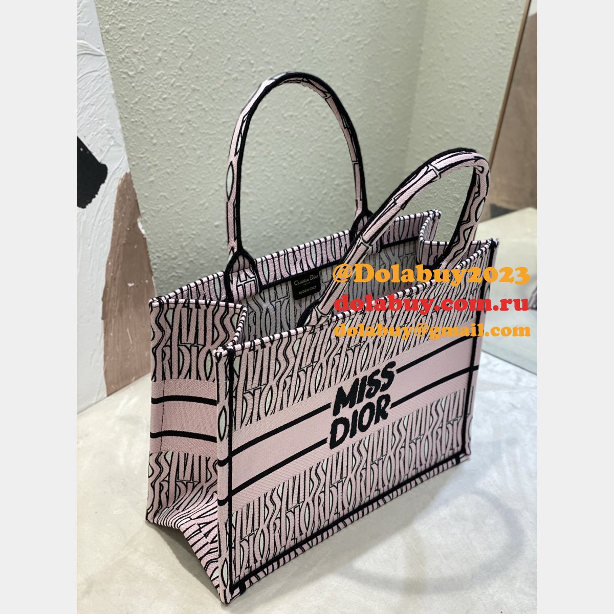 Luxury Miss Dior Allover 1:1 Mirror Book Tote pink