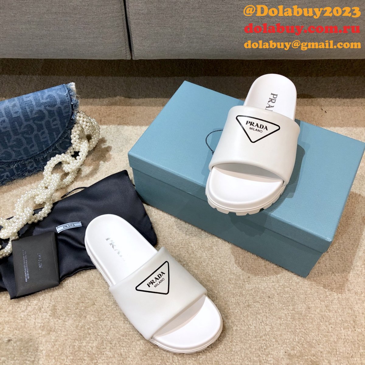 Replica Prada Black And White Leather slides