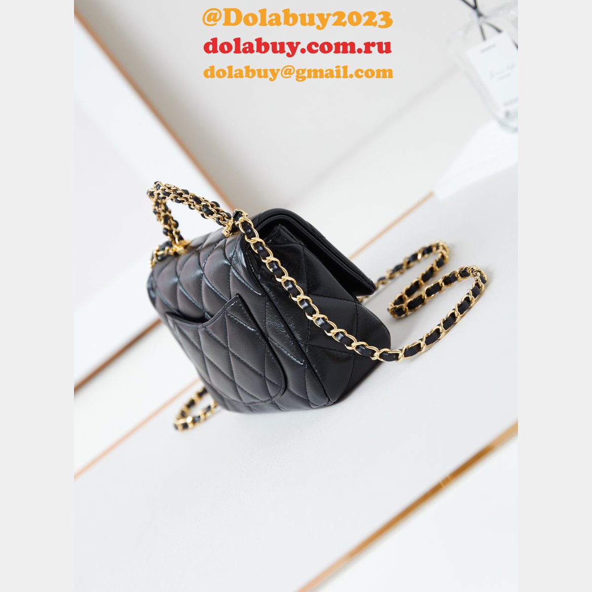 Replica Designer AS5032 Black Top Handle Inspired Mini Flap Bag