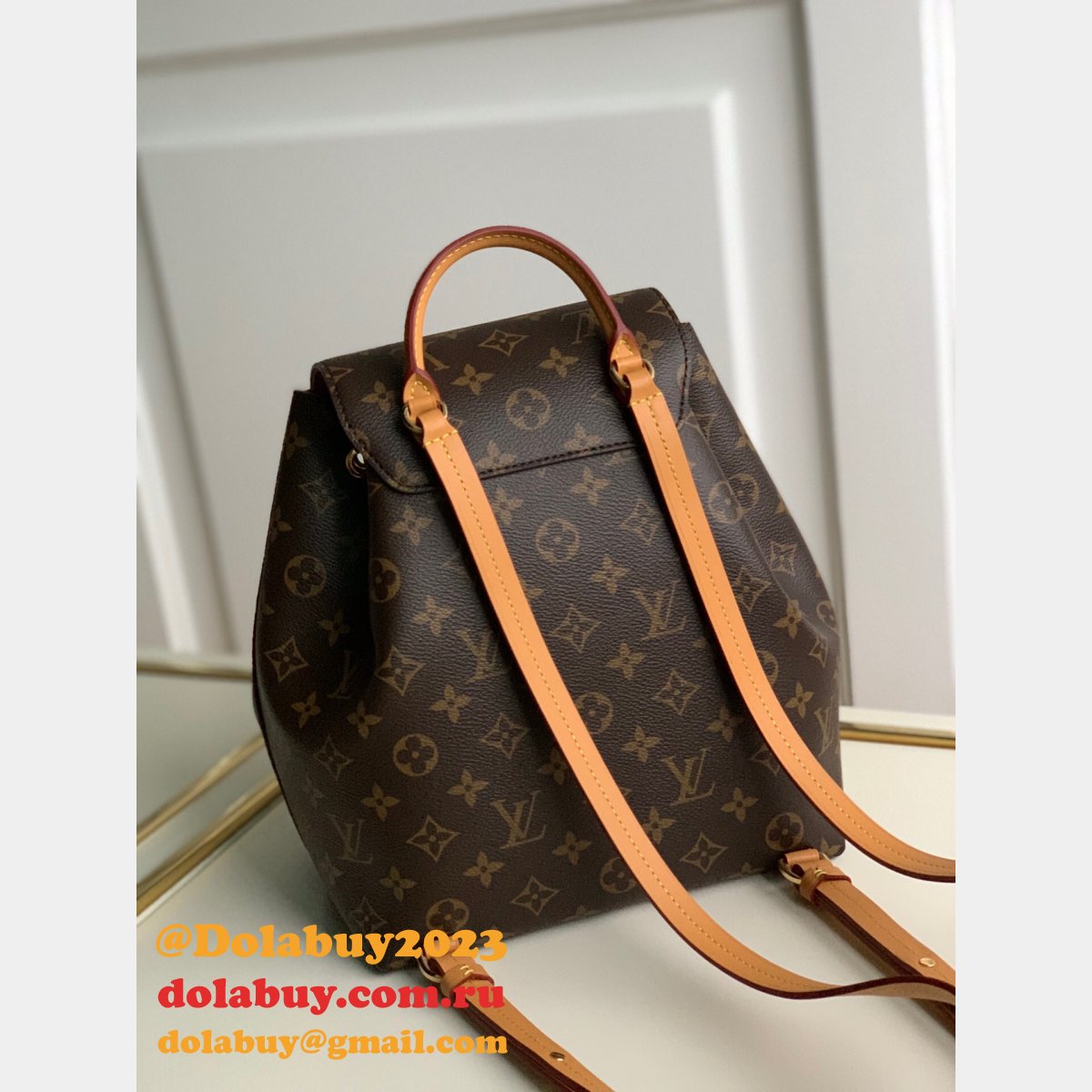 Louis Vuitton Montsouris Backpack Monogram Canvas/Natural leather Brown Replica