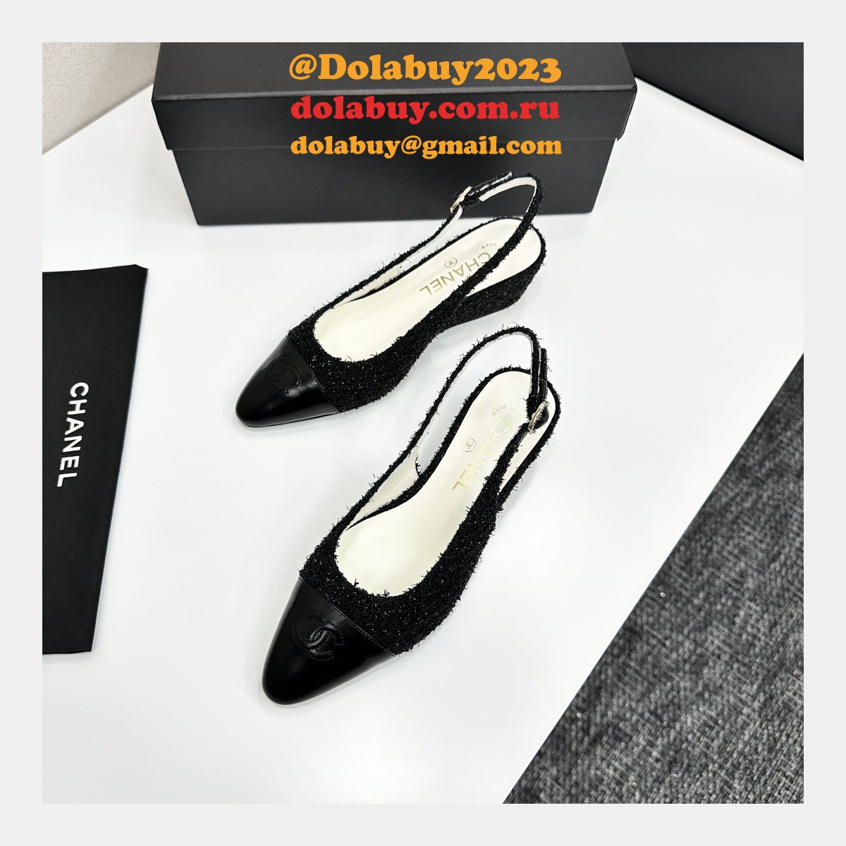 Cotton Tweed Lambskin White Black Slingbacks Shoes