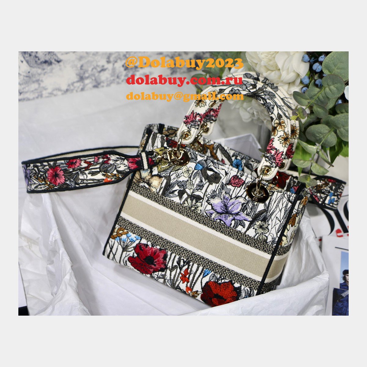 Lady D-Lite Bag Multicolor Lady Dior 24cm Replica Paisley Embroidery