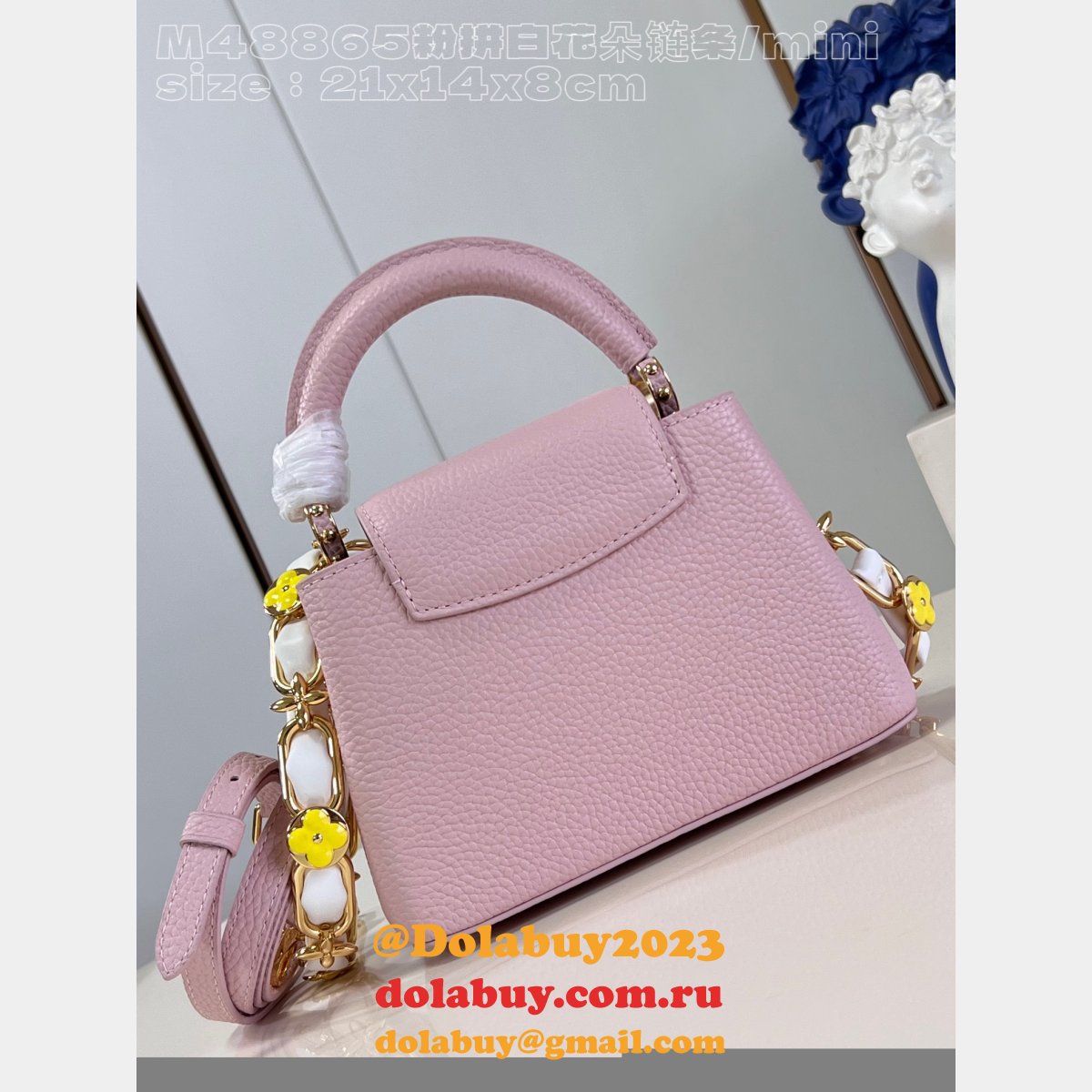 Pink White M48865 Flower Chain Knockoff The Capucines Replica LV Bag