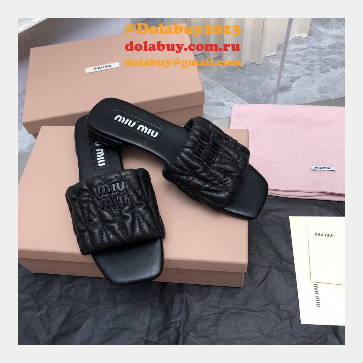 Wholesale Top Quality Miu Miu Copy Flat Sandals and Slippers Shoes