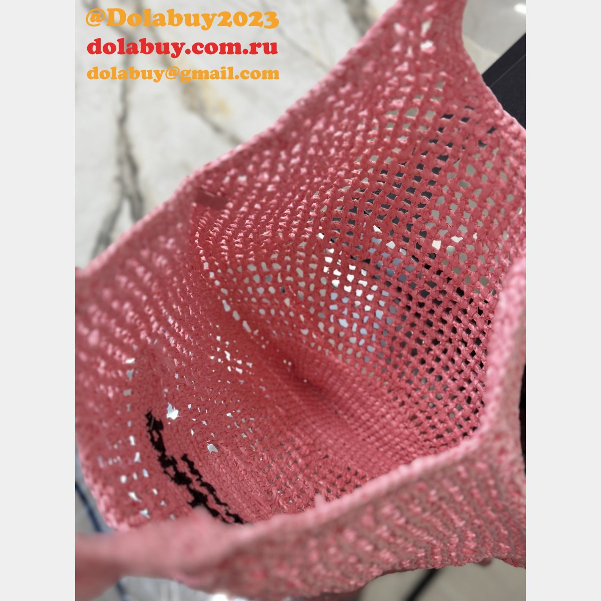 Duplicate prada raffia woven tote bag large 1BG424