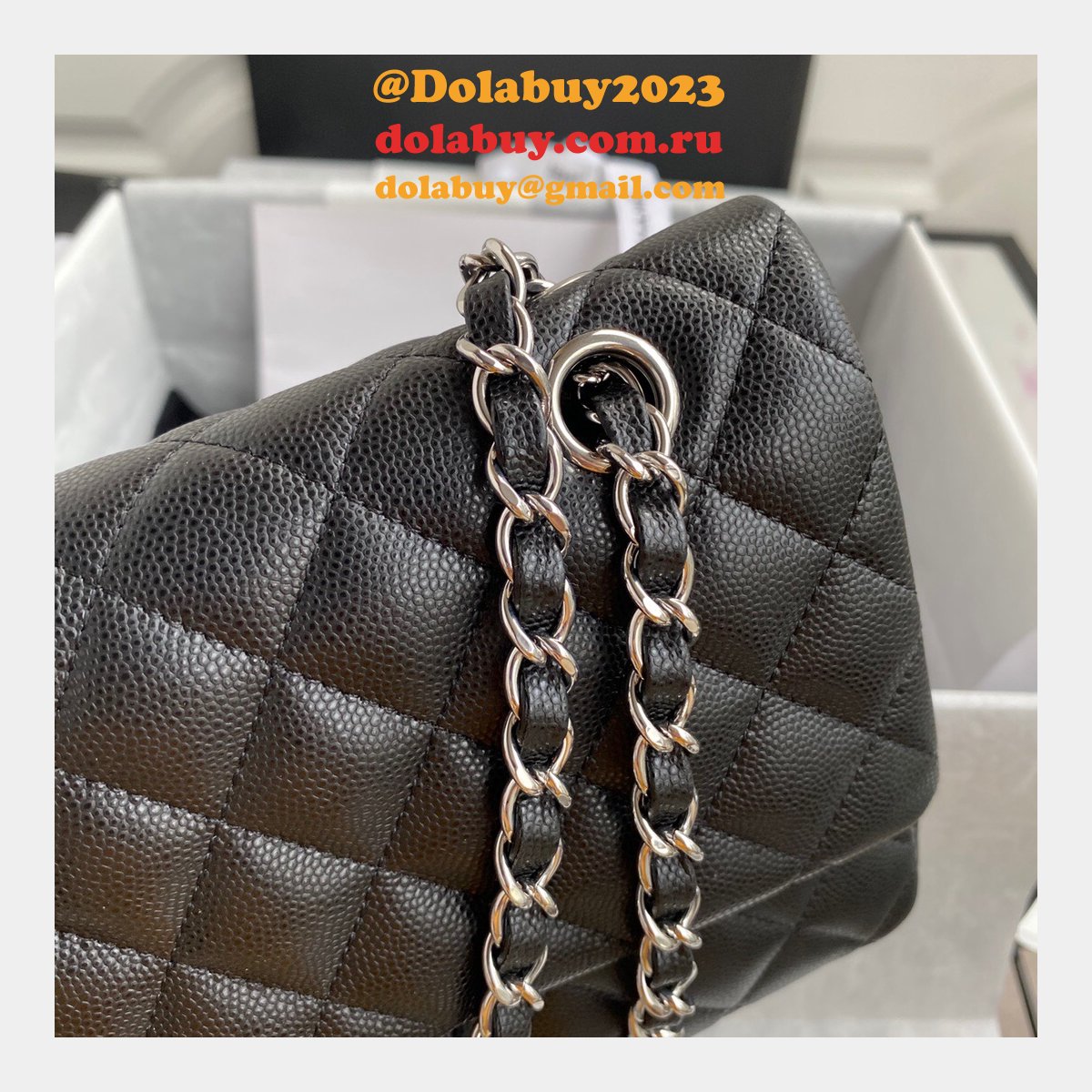 CC Replica 25.5CM Classic Flap Bag Caviar Leather Black A01112