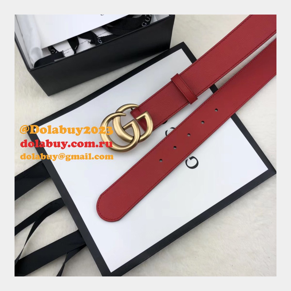 aaa+ G*u*i replica leather belt with double g red buckle