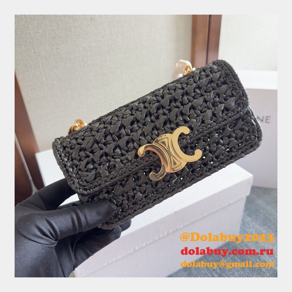 Celine Plein Soleil IN RAFFIA EFFECT TEXTILE SHOULDER BAG