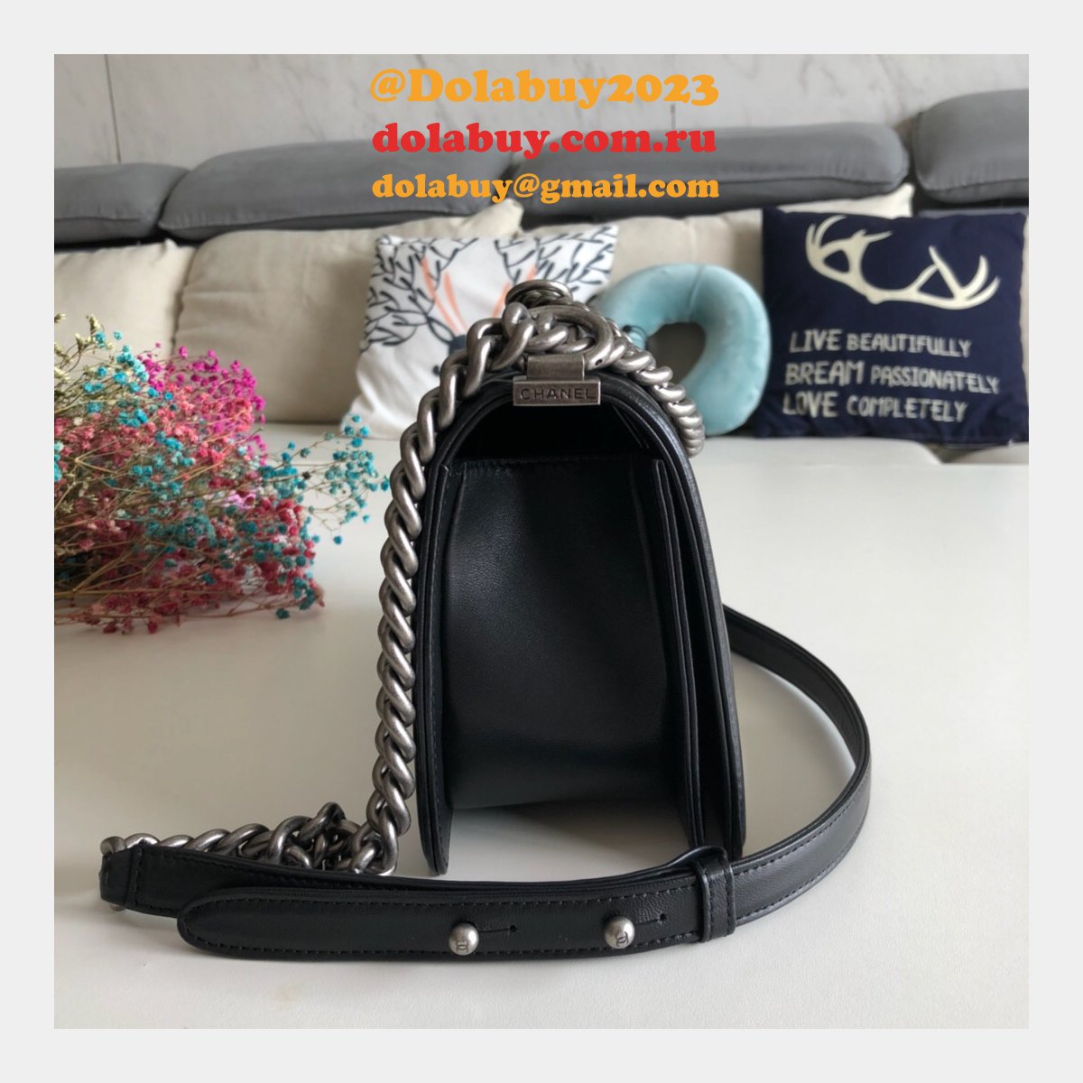 UK CC V Le Boy Top Quality Replica Black Bags Lambskin 25cm