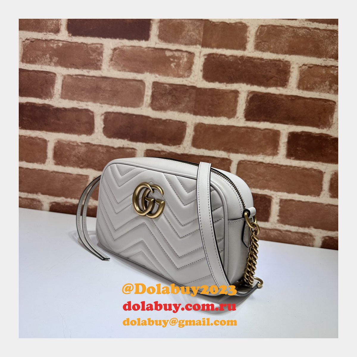 Light Grey Designer 447632 Copy GG Marmont Small Matelassé Shoulder Bag