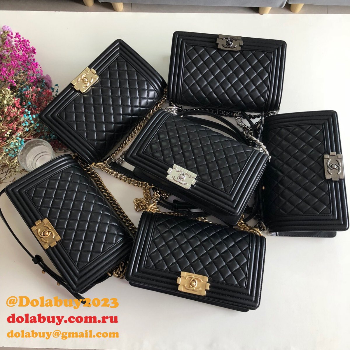 Fashion CC Le Boy Top Quality Black Bags lambskin 25cm
