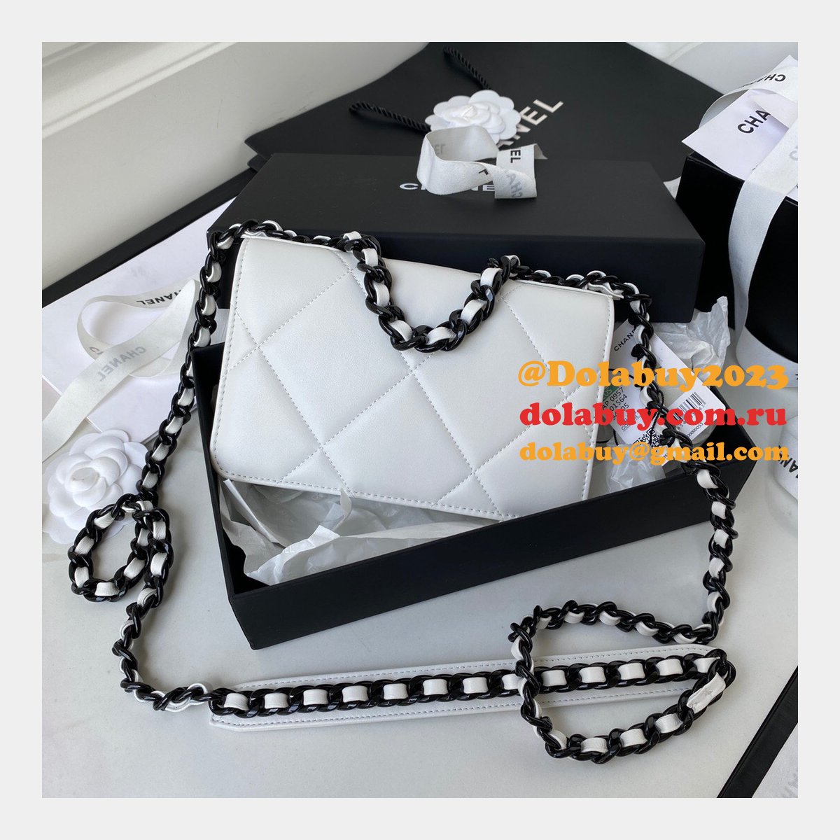 Best Quality Replica New WOC AP0957 19 Wallet Chain Glossy Calfskin Bag