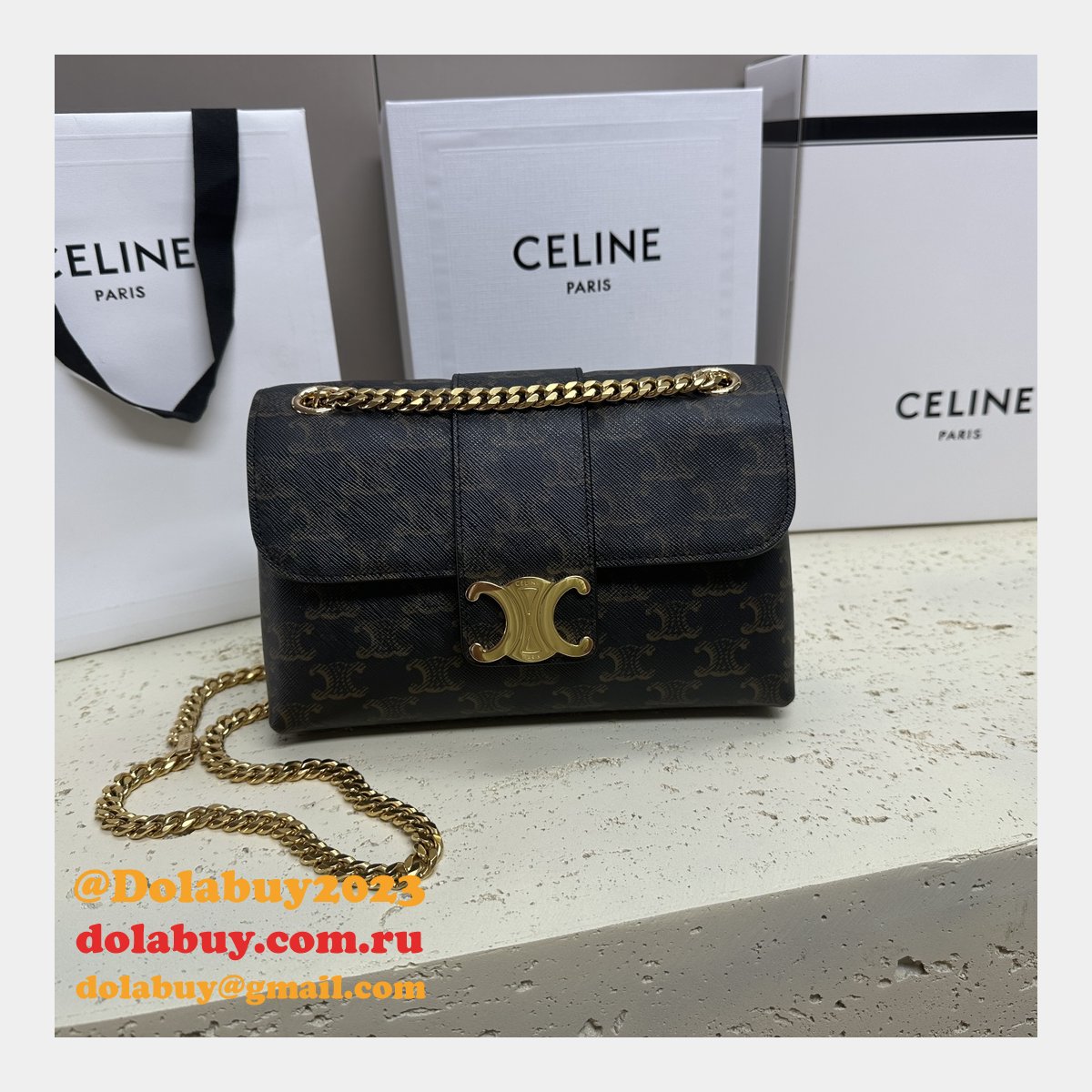 Celine Victoire Triomphe Canvas Tan 116593 Duplicate Bag