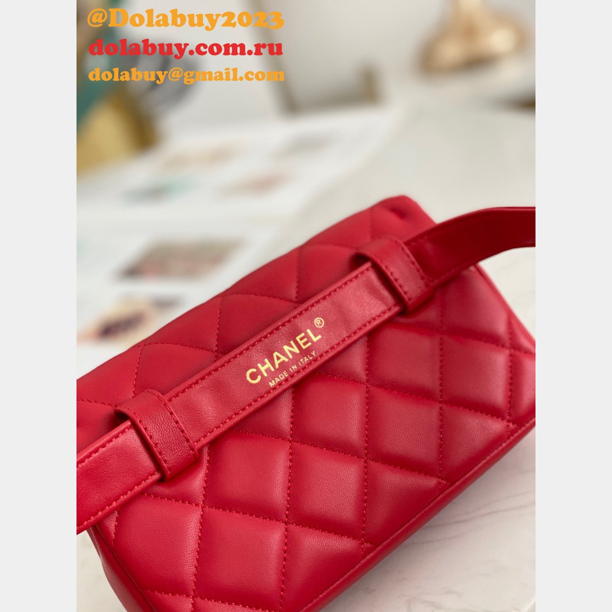 Fashion 1:1 Belt Replica Bag 99009 Lambskin & Gold Metal