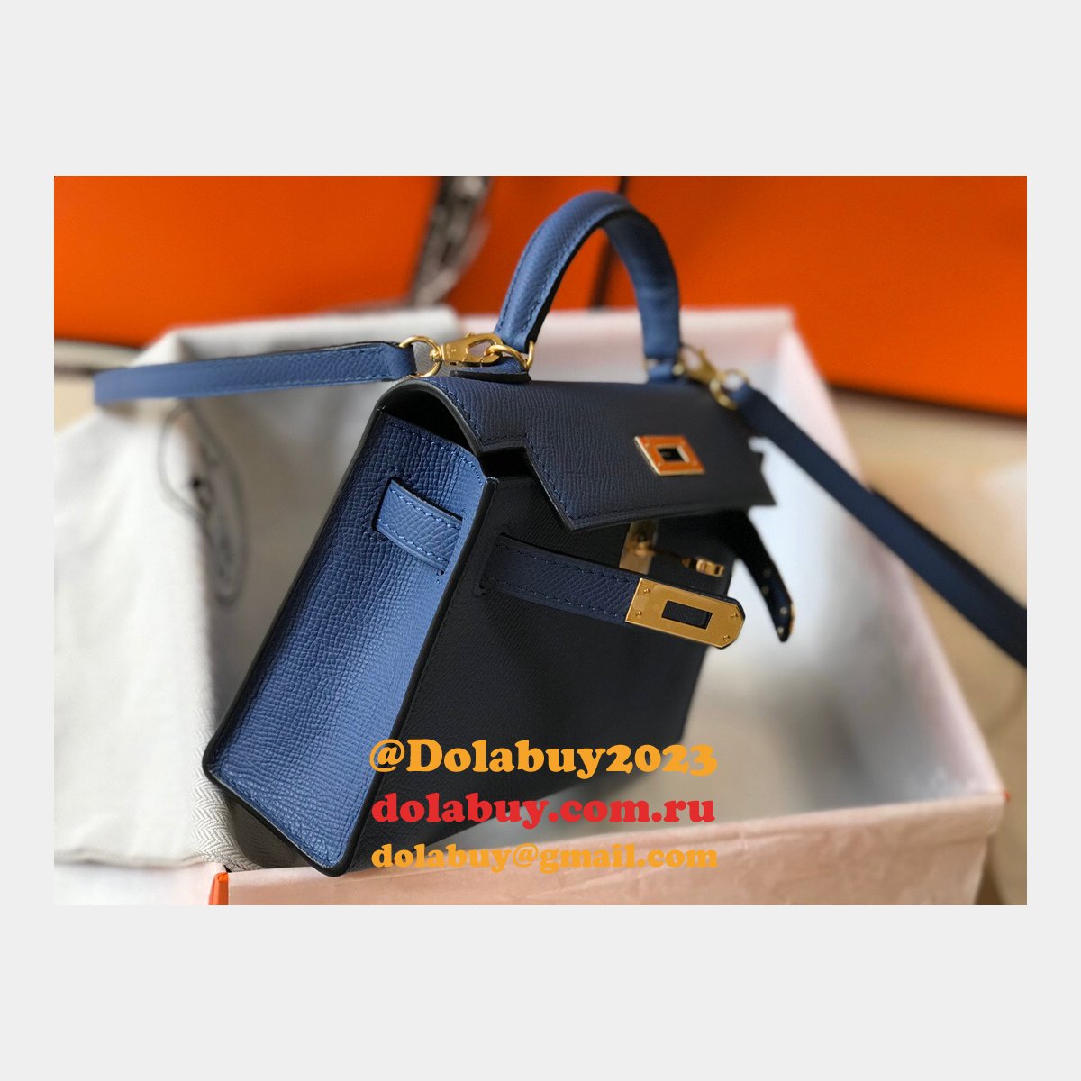 Hermes Blue Mini Kelly Replica Handbag Epsom leather