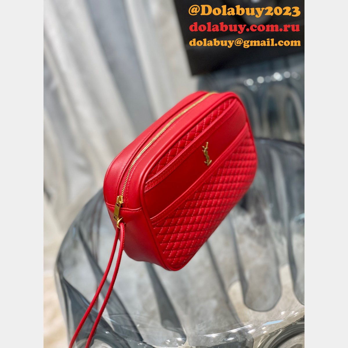Replica YSL 64899 Red/White/Black Victoire camera bag High Quality