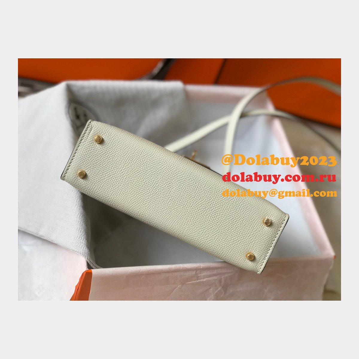 Replica Hermes Mini Kelly Handbag Epsom leather Off white