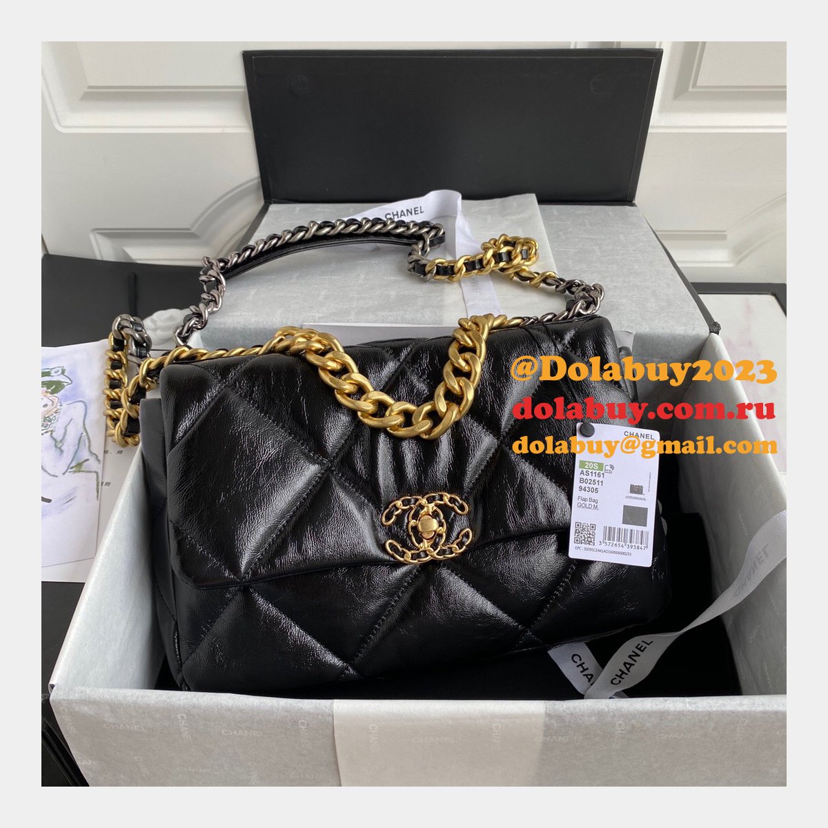 CC High Quality 19 Large Flap AS1161 Black/Red Fakes 30CM Bag