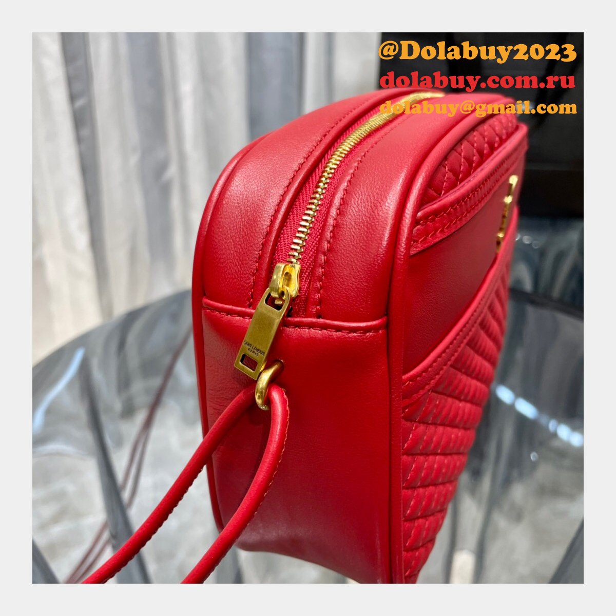Replica YSL 64899 Red/White/Black Victoire camera bag High Quality