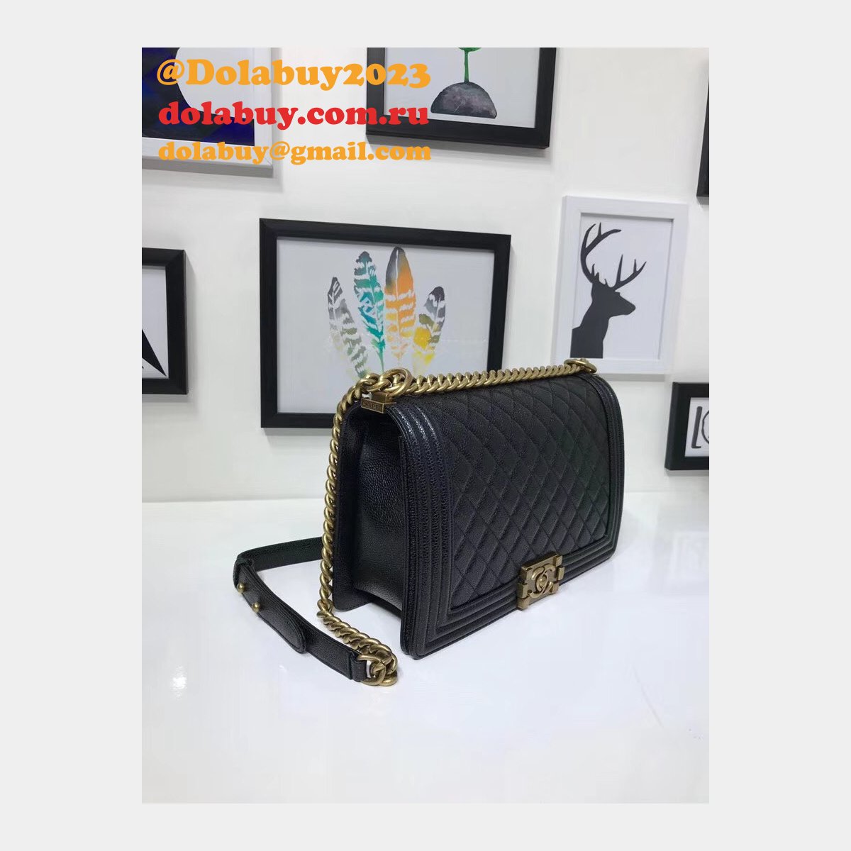 Top Quality CC Le Boy Cheap Mall Black Bags Caviar 28cm