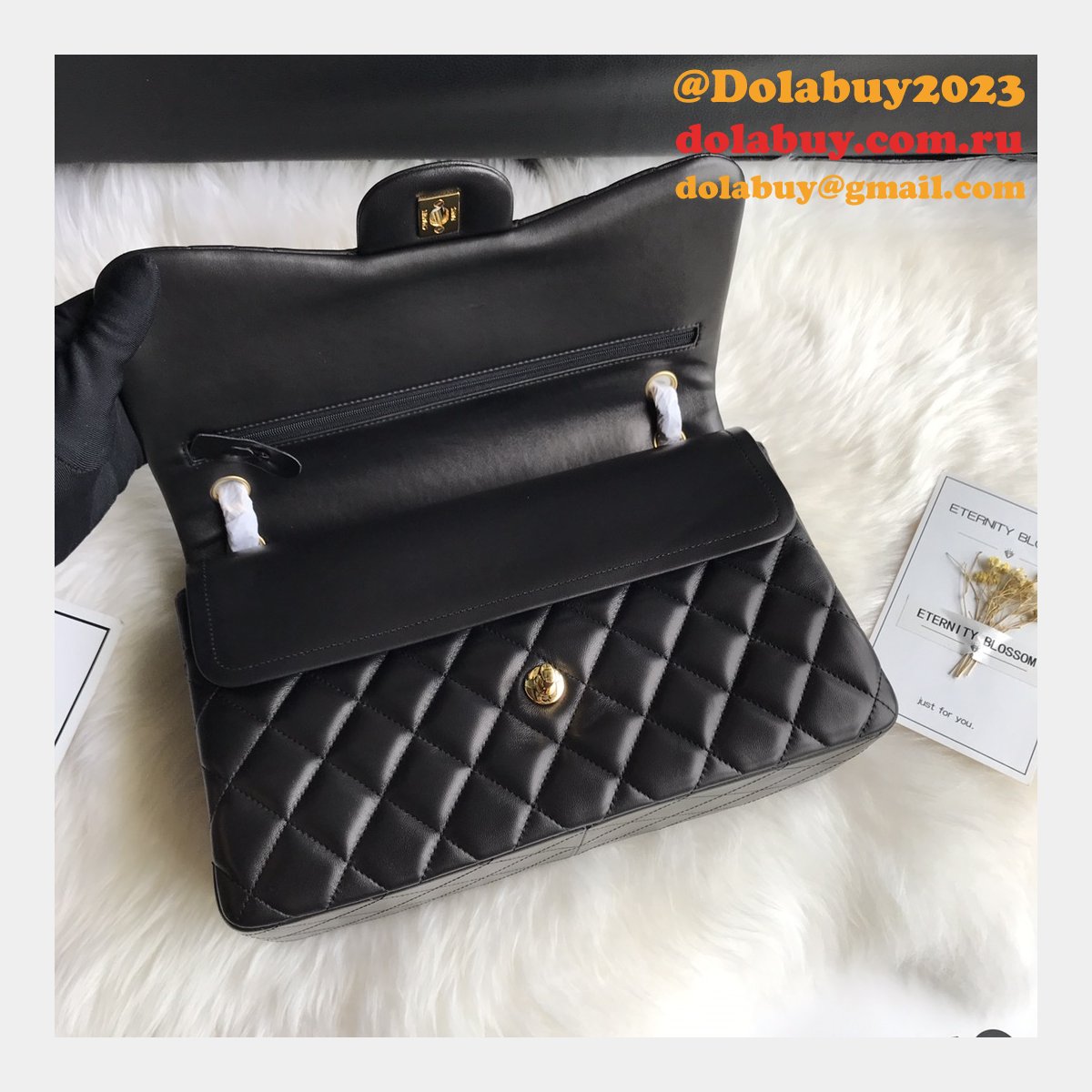 CC CF Knockoff Grained Lambskin & Gold-Tone Metal 30CM Black Maxi