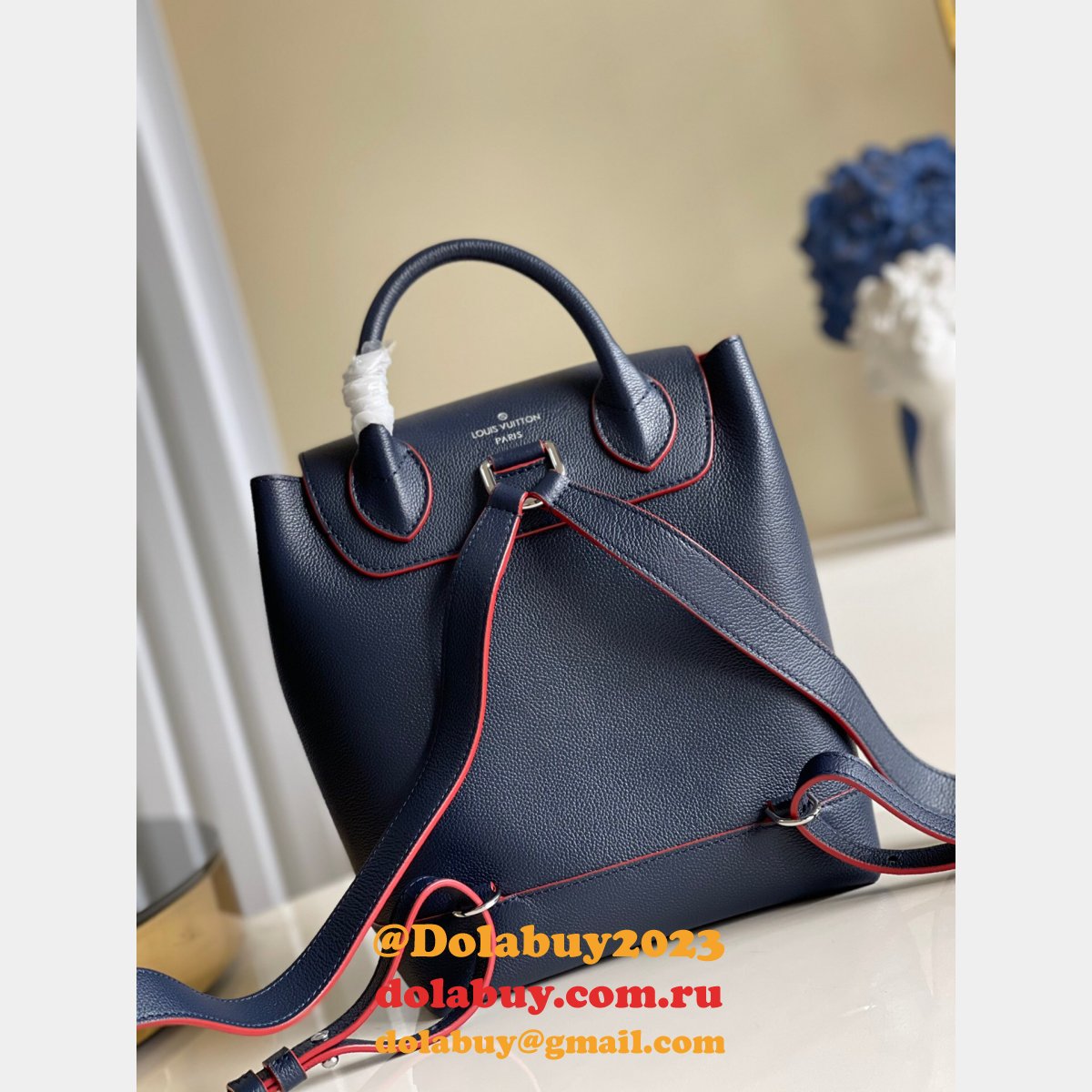 Louis Vuitton M41815 Backpack Lockme Leather NavyBlue/Black/Apricot/Red