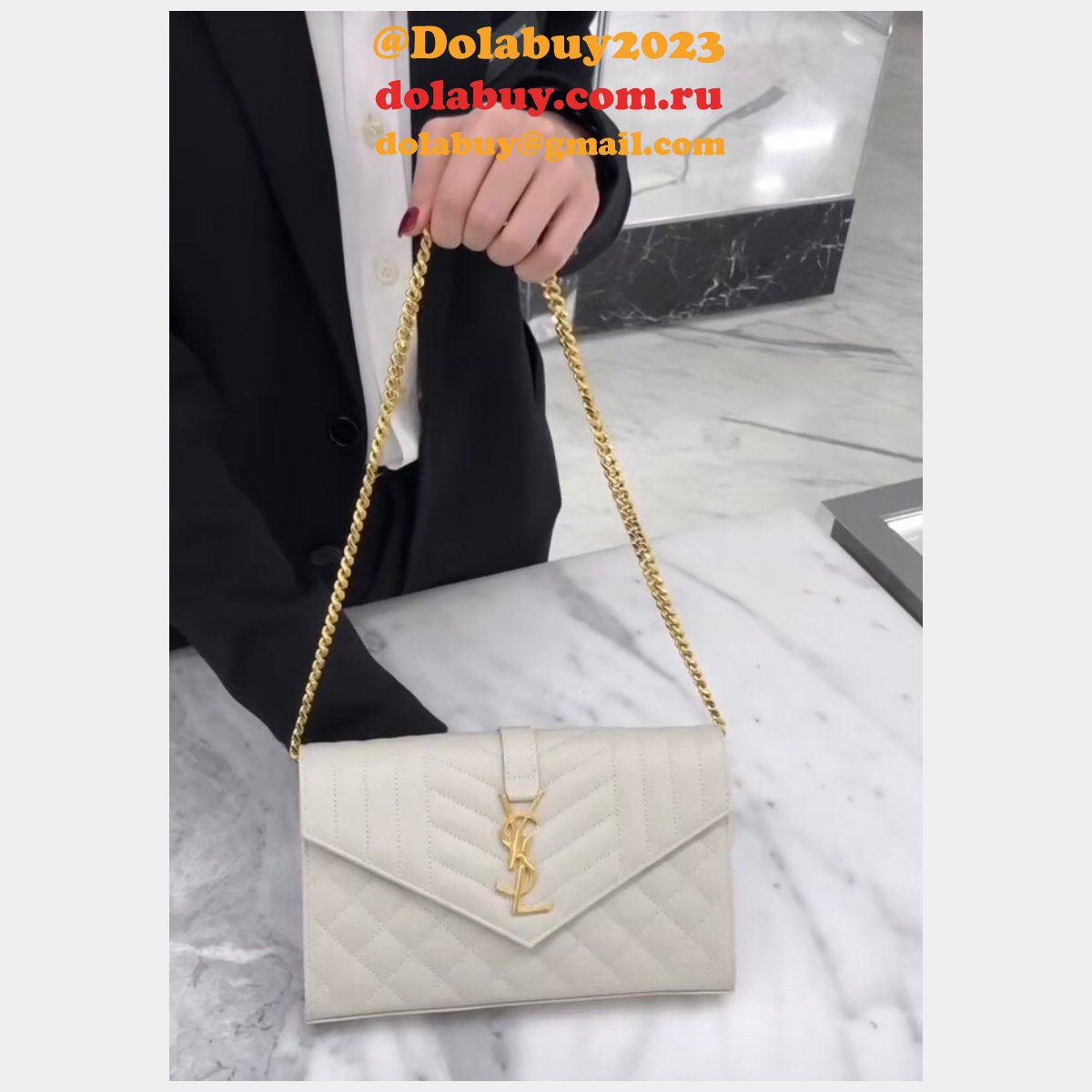 YSL Replica Saint Laurent Envelope Wallet on Chain WOC 620280 White Bag