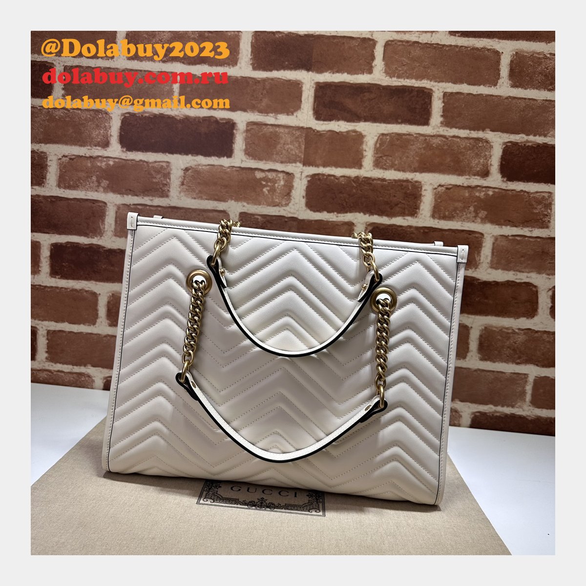 tote gg marmont white/black 779724 G*u*i replica bag