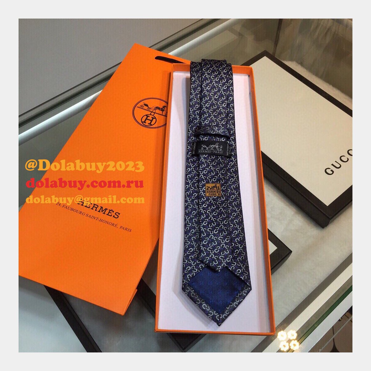 Hermes Replica Mens Silk Tie Geometric Pattern