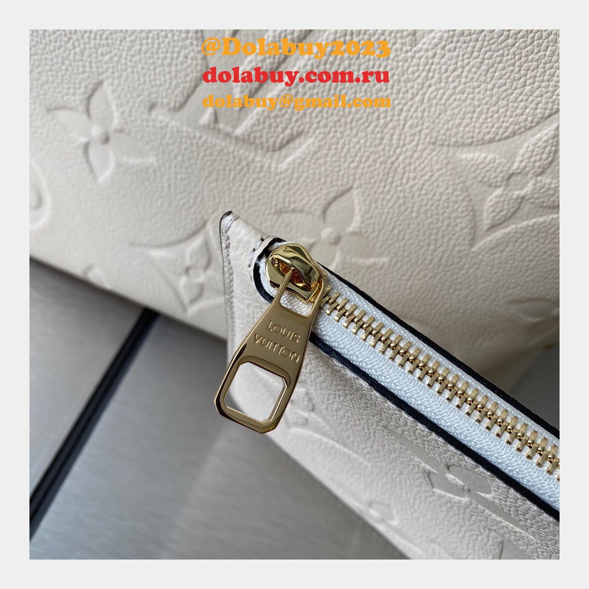 Louis Vuitton M45684 Designer Neverfull MM Monogram Empreinte Leather Cream