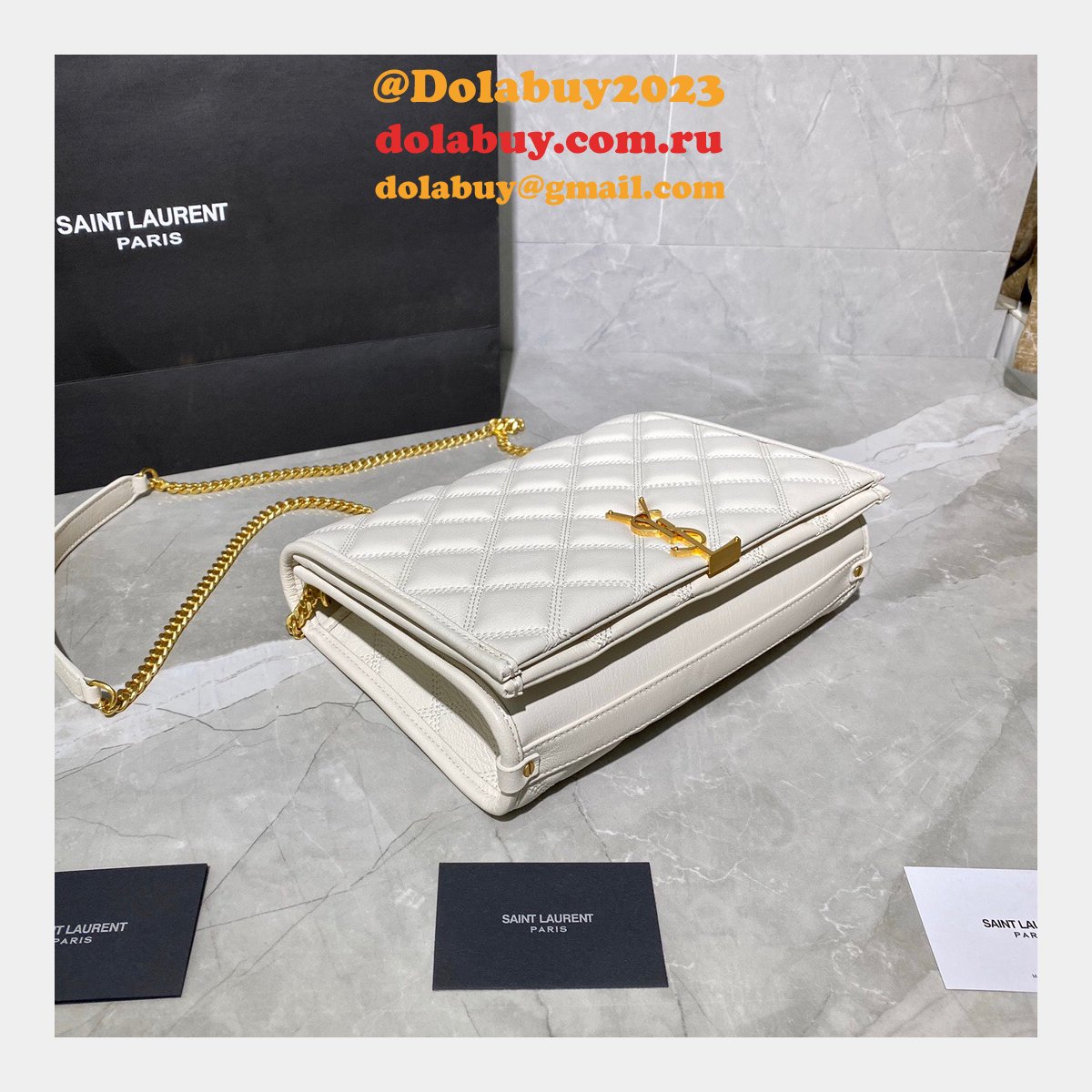 Replicas Saint Laurent Becky Large chain bag in quilted lambskin