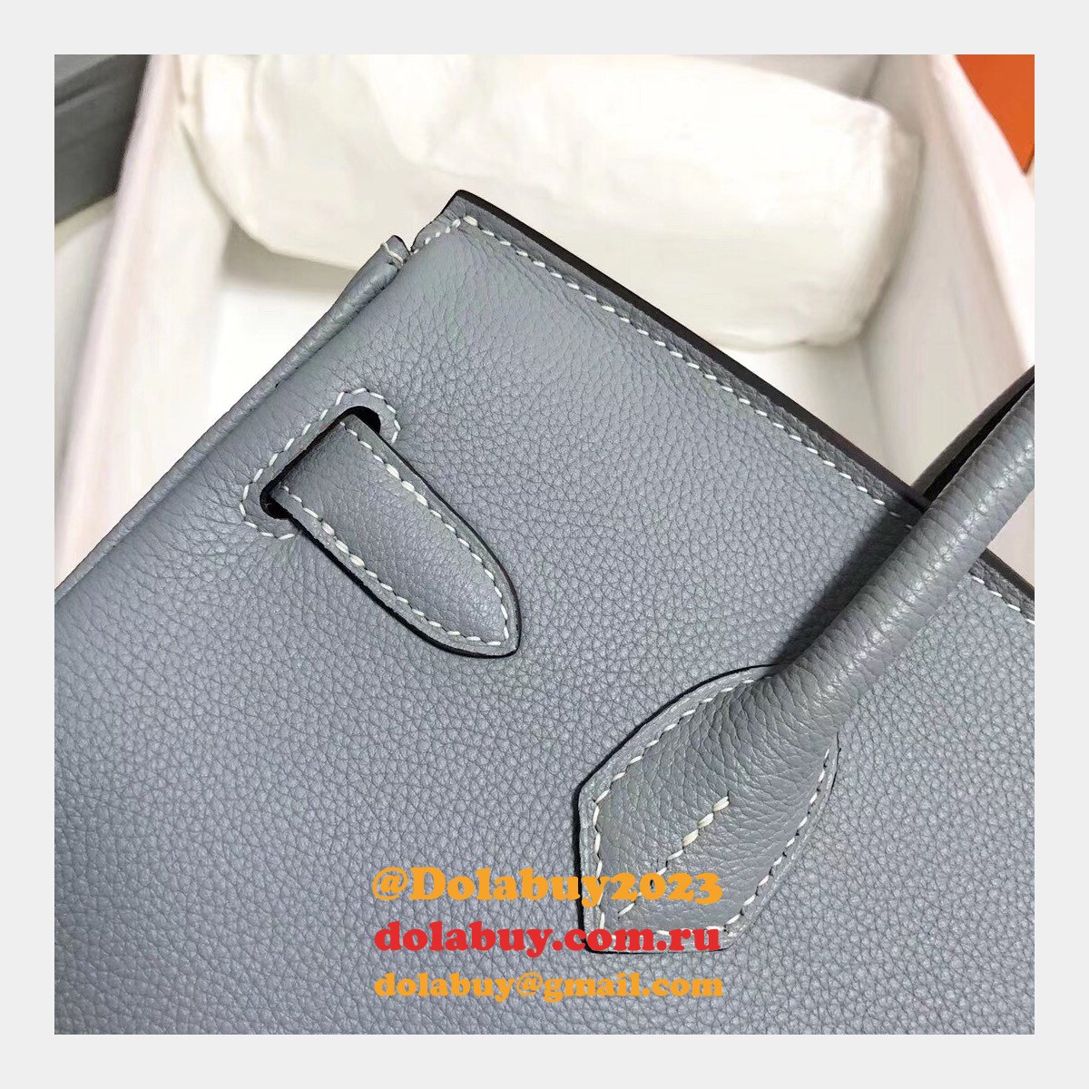 Hermes Birkin 35cm Togo leather Handbags Blue lin