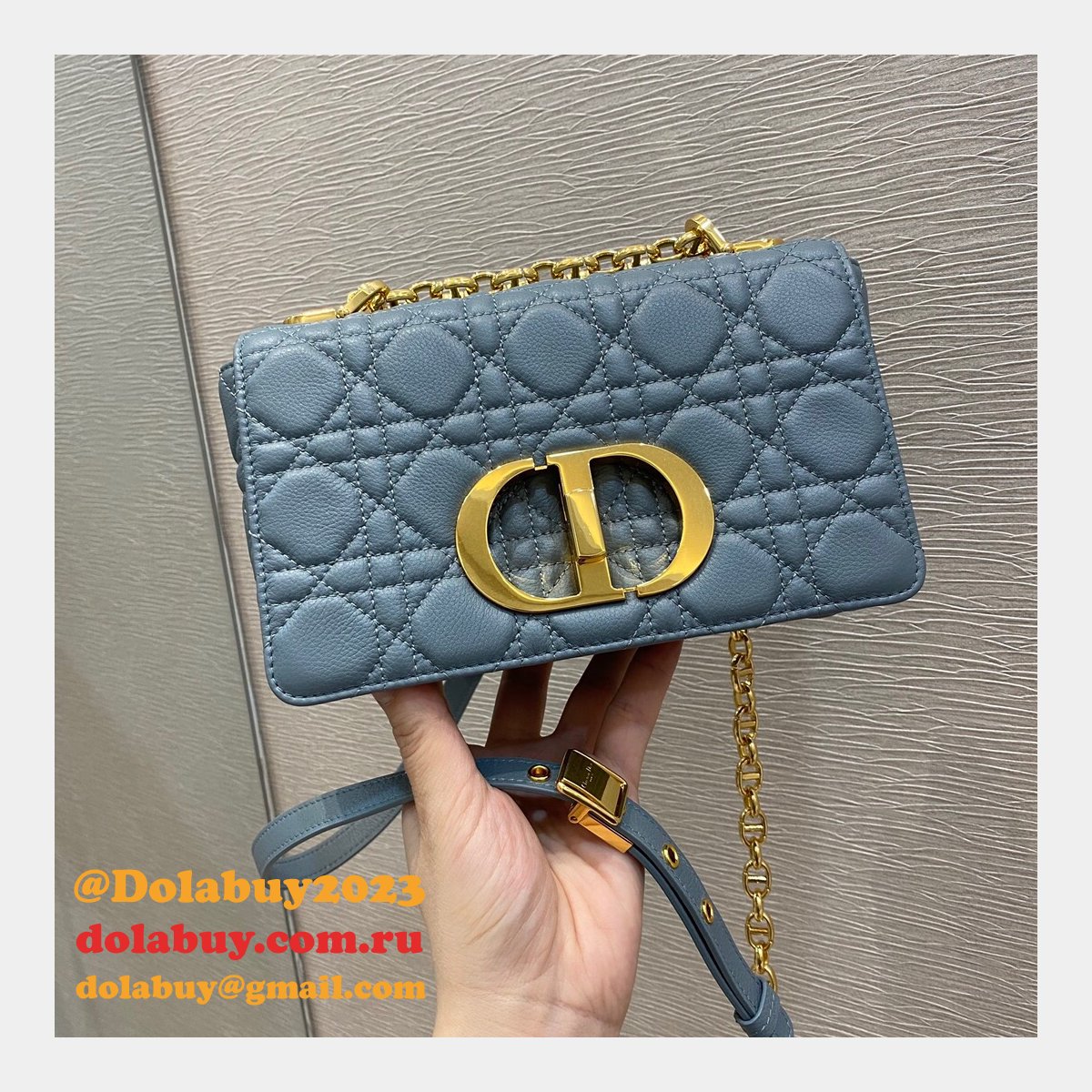 High Quality Dior Caro 20cm replica blue bags