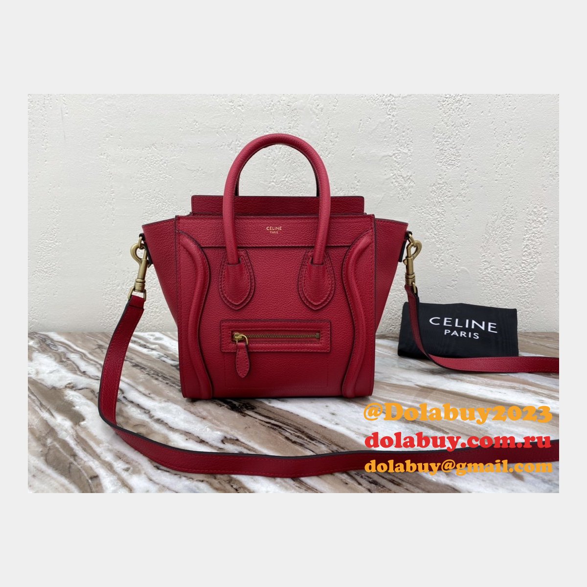 Celine Replica Red Luggage Nano Shopper 168243 Women''s Leather