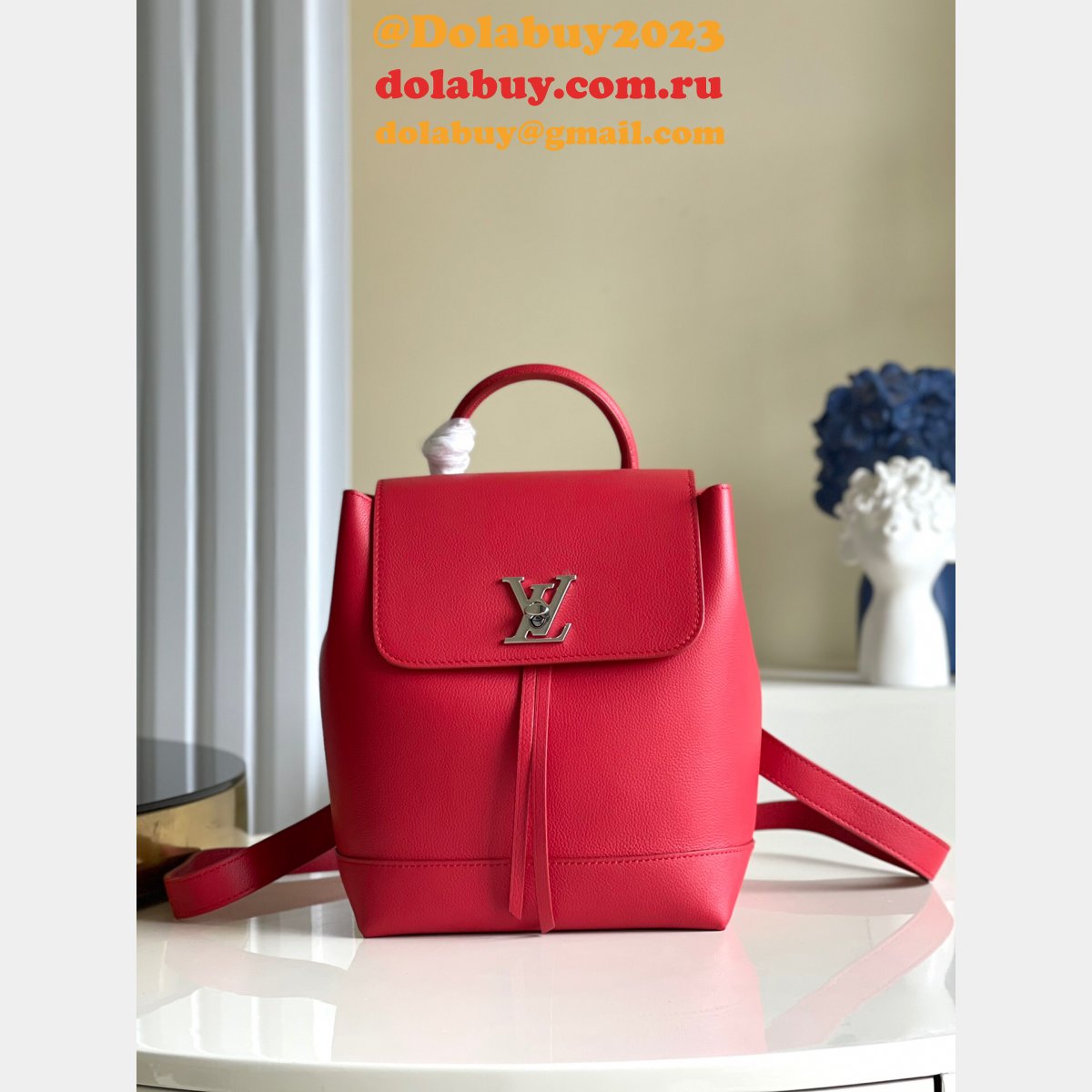 Louis Vuitton M41815 Backpack Lockme Leather NavyBlue/Black/Apricot/Red