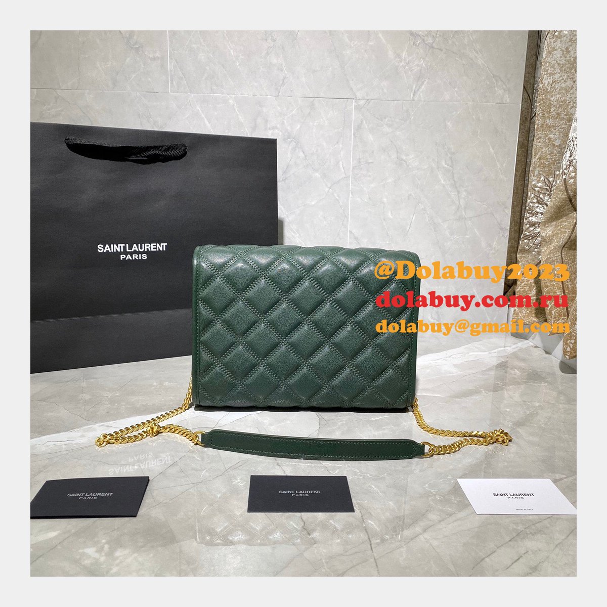 Replicas Saint Laurent Becky Large chain bag in quilted lambskin