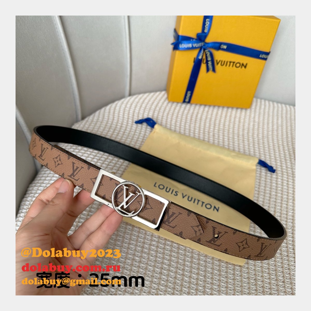 Designer Louis Vuitton Dauphine 25mm Reversible Belt