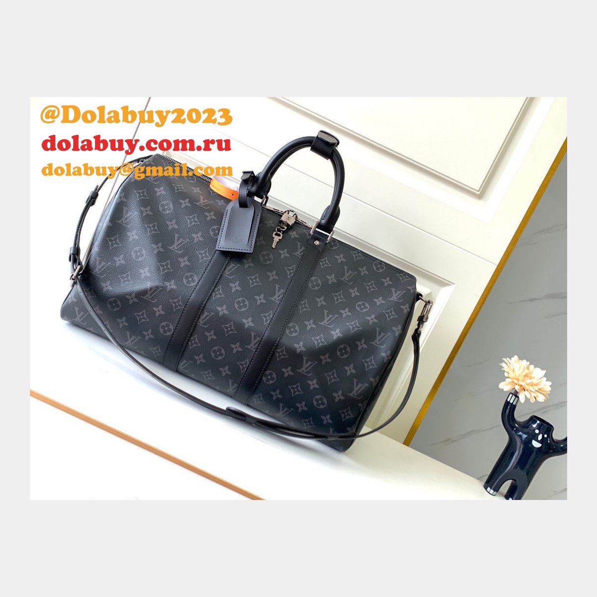 Knockoff Louis Vuitton Keepall Bandoulière 45/55 Monogram Eclipse Mens Bag