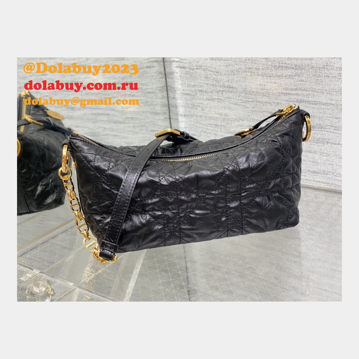 Christian Dior Perfect Fake 3106 Diorstar Hobo Chain Black Macrocannage Crinkled