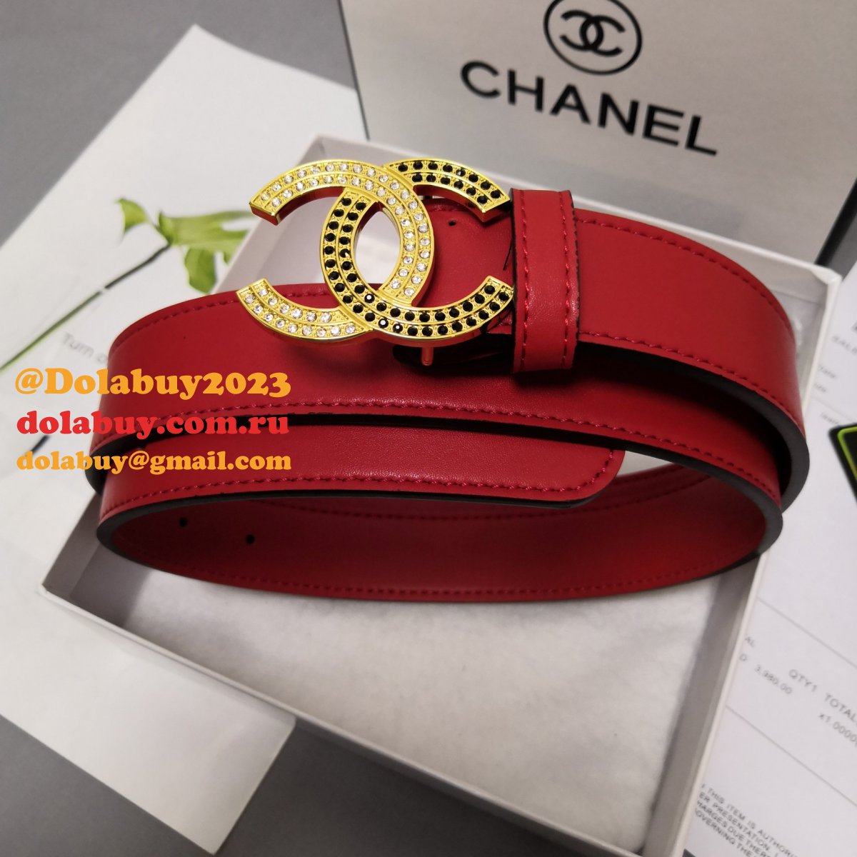 Top Quality Replica CC Double C Belt Red Width 3.0cm 1135