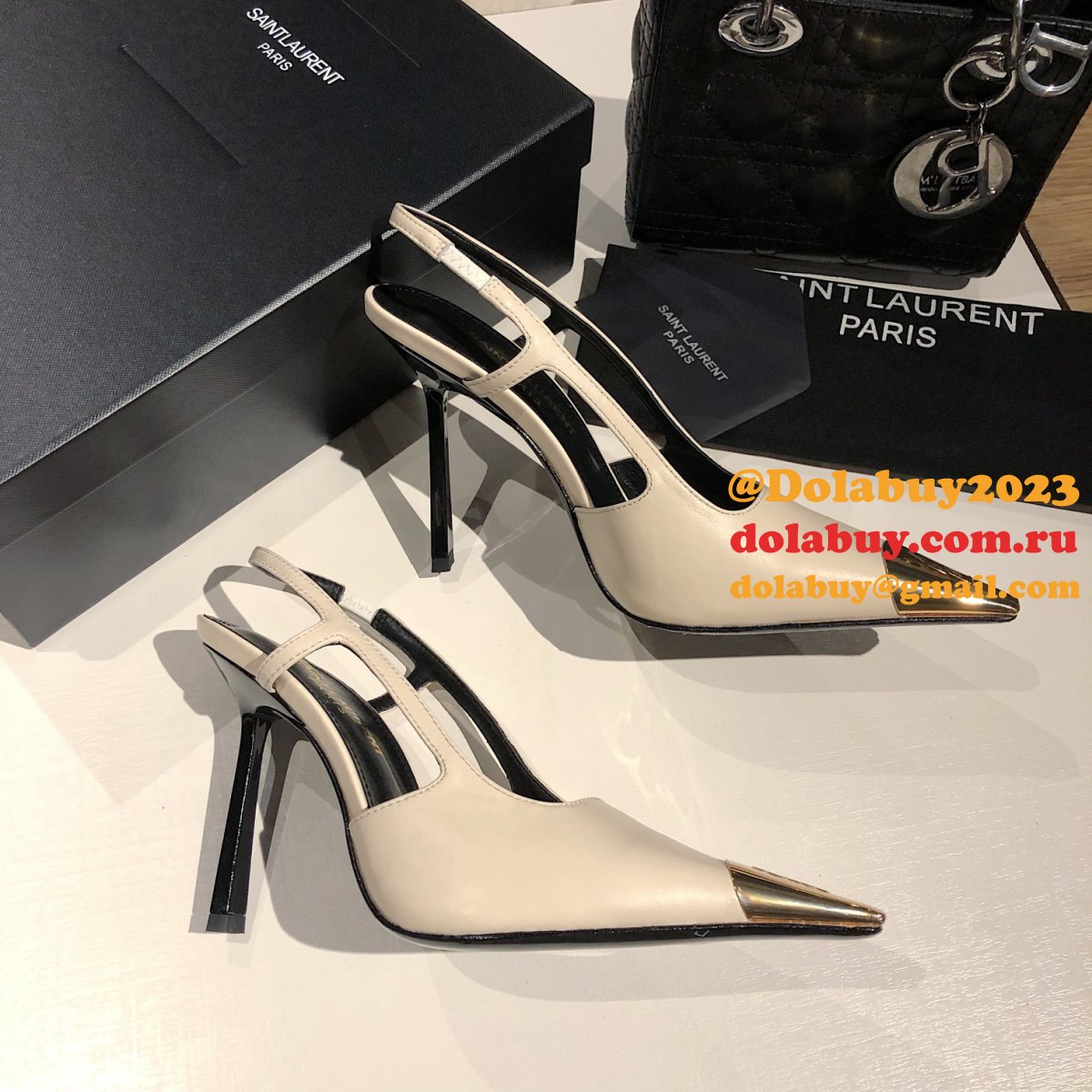 Luxury Saint Laurent Slingback Pumps In Patent Leather