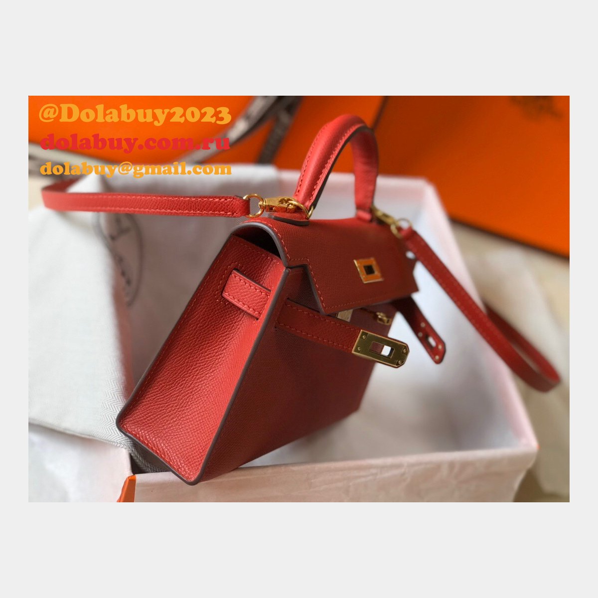 Replica Hermes Red Mini Kelly Handbag Epsom leather