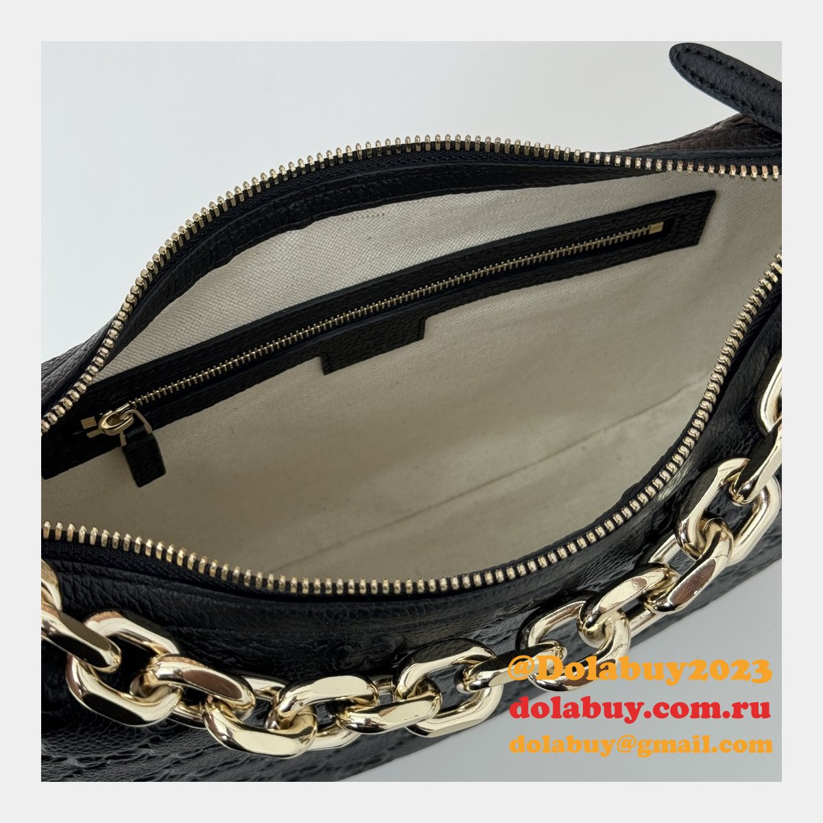 knockoff G*u*i gg emblem medium shoulder chain 820453 black bag