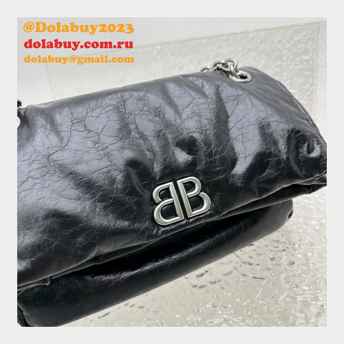 Top Quality Best Balenciaga Le Monaco Wax Leather Chain Bag
