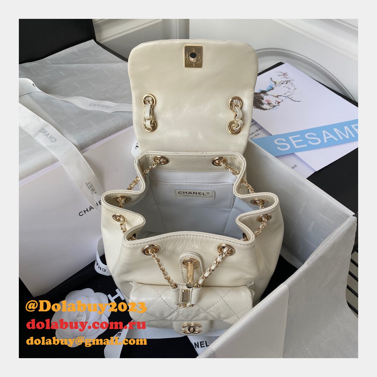 High Quality Replica Designer Backpack AS2908 Black/White Bag 18CM