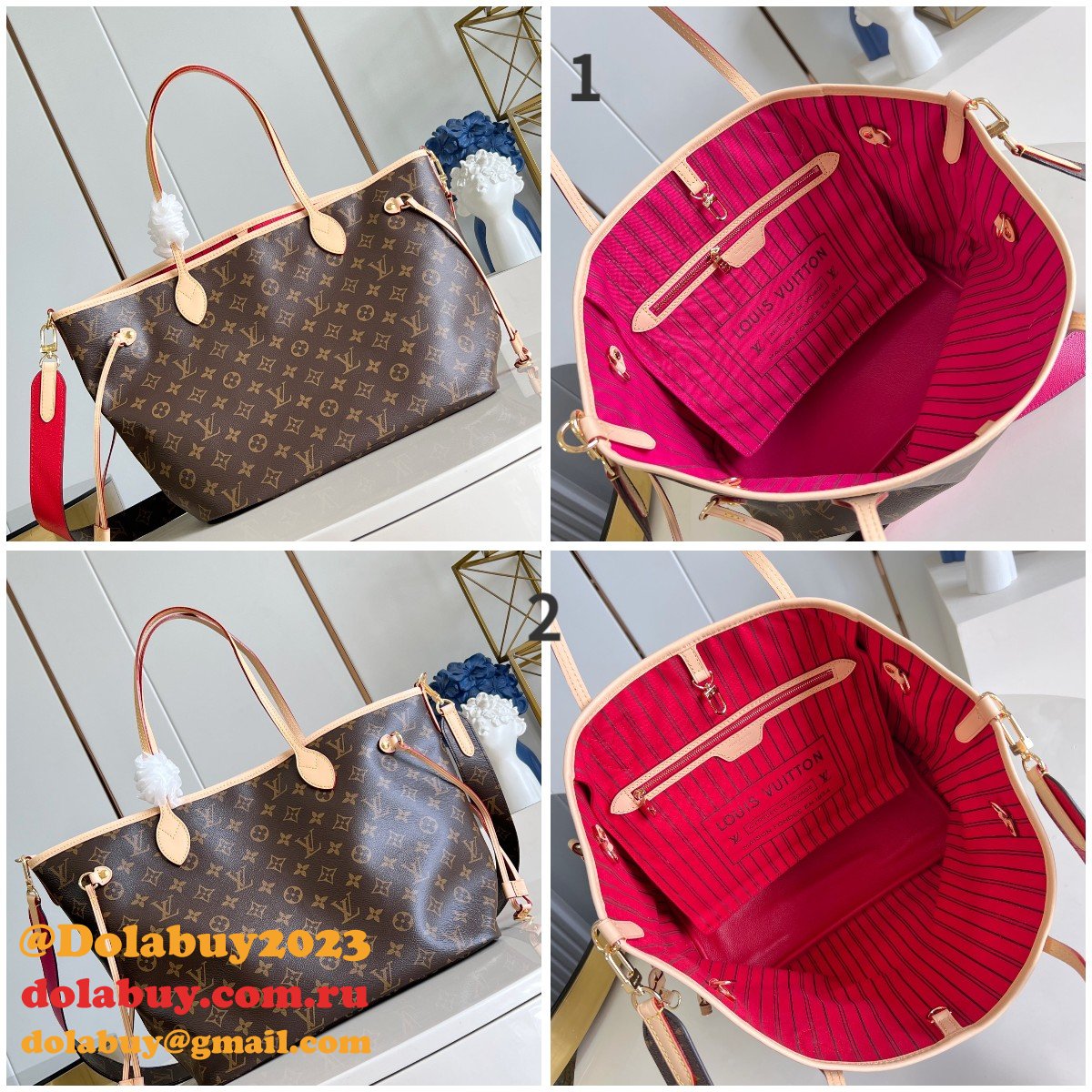 Replica Louis Vuitton Bolsa Neverfull Bandoulière Inside M12257/M12096 Bag