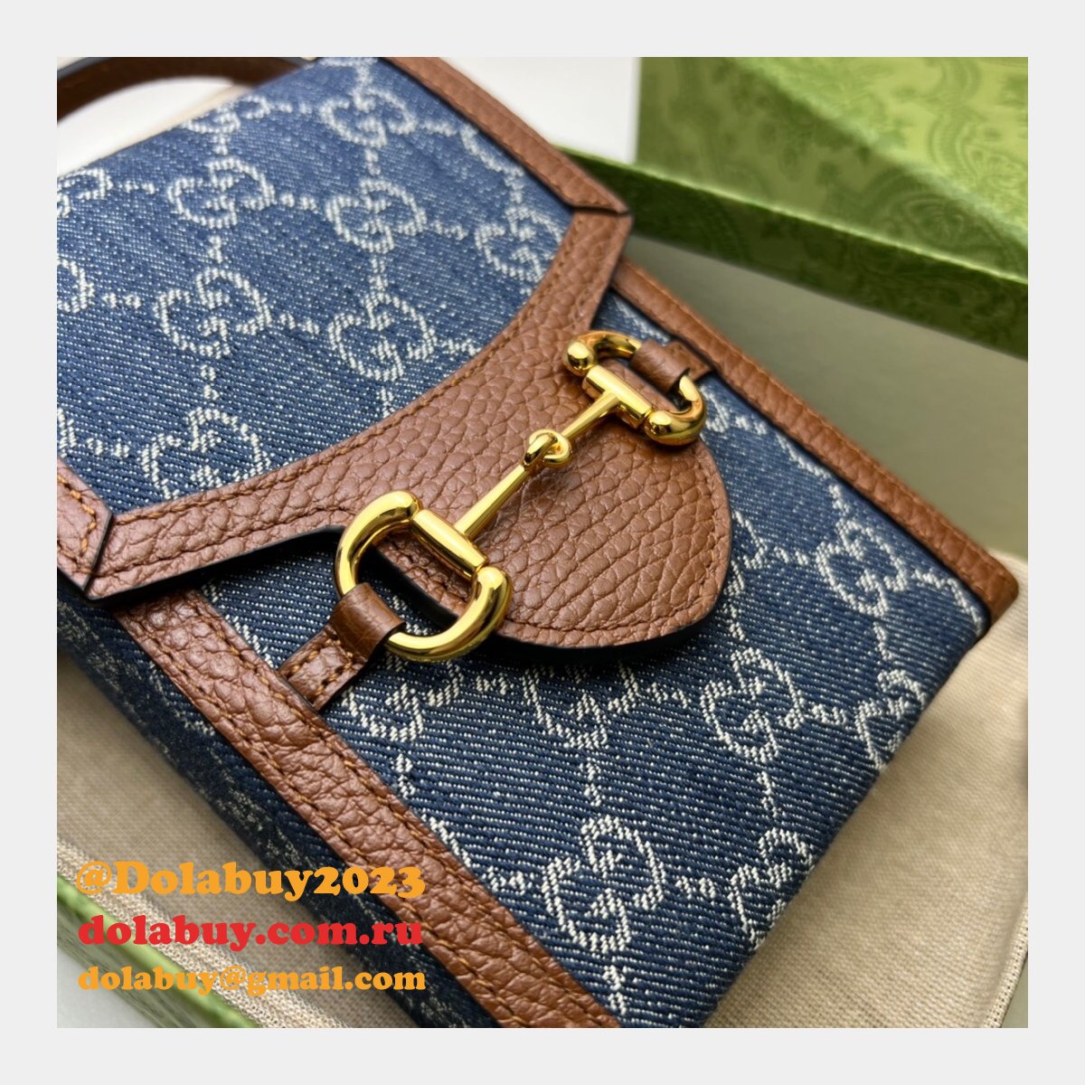 top quality G*u*i horsebit 1955 mini blue and ivory 625615 gg replcias bag